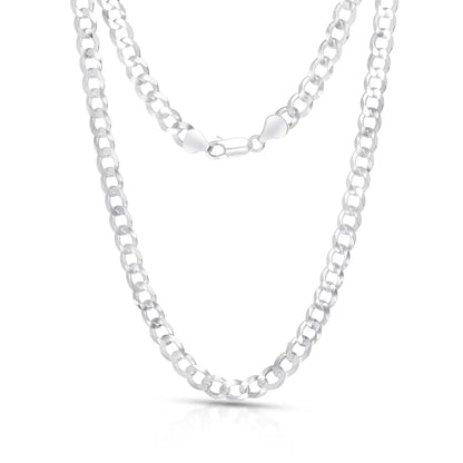 Stylish and authentic Silver Cuban Curb Link Chain. 925 Sterling Chain.
