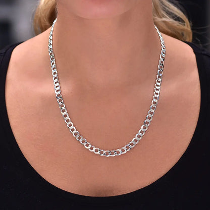 Stylish and authentic Silver Cuban Curb Link Chain. 925 Sterling Chain.